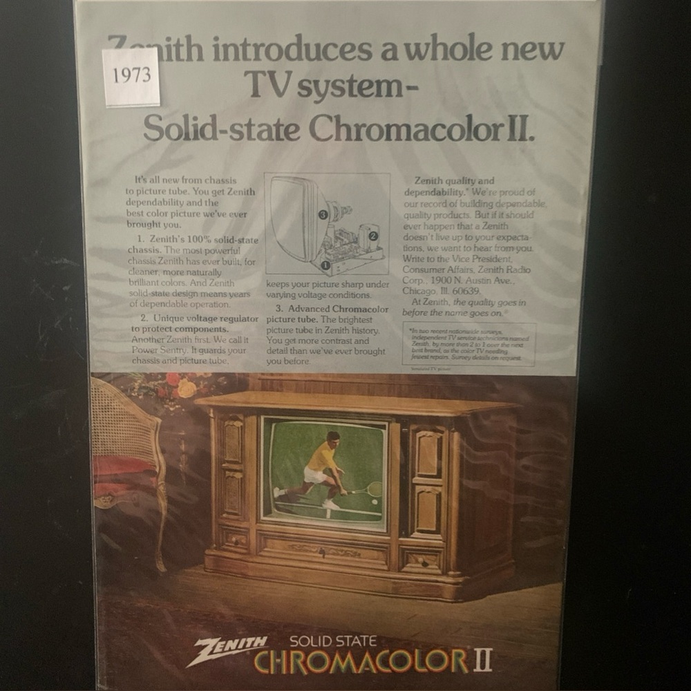 Vintage 1973 Zenith Chromacolor II A Whole New TV System Ad Advertisement